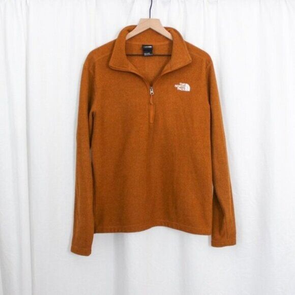 The North Face Men's Textured Quarter Zip Pullover Sweatshirt Orange Medium - Picture 1 of 8